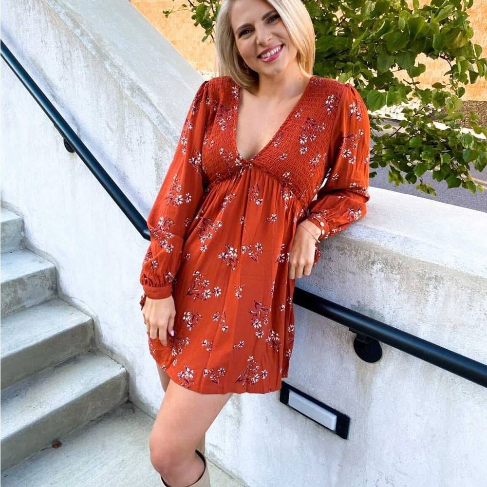 Wild Fable Rust Floral Long Sleeve Dress